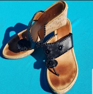 Jack Rogers Black Cork Wedge Thong Sandals Size 10